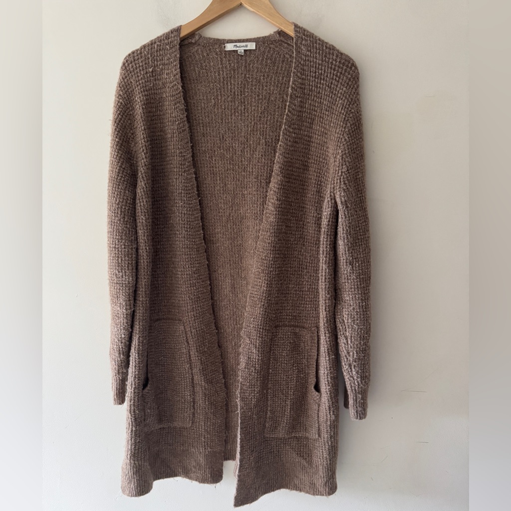 Madewell Wafflestitch Brown Open Cardigan Sweater Alpaca And Merino Wool Cozy